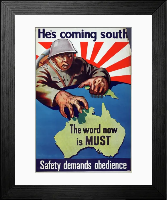Framed Print : Poster, He's Coming South, 1942. Creator: Department of Information