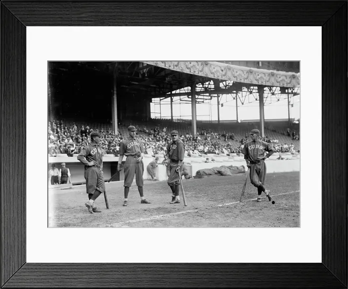 Framed Print : Jimmy Lavender, Ward Miller, Charlie Smith, Tommy Leach, Chicago NL, at Polo Grounds, NY, 1913. Creator: Bain News Service Framed Print : Jimmy Lavender, Ward Miller, Charlie Smith, Tommy Leach, Chicago NL, at Polo Grounds, NY, 1913. Creator: Bain News Service