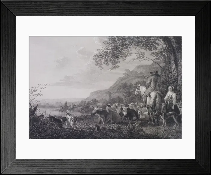 Framed Print : Evening, a composition, c.1832. Creators: Edward Goodall, Aelbert Cuyp Framed Print : Evening, a composition, c.1832. Creators: Edward Goodall, Aelbert Cuyp