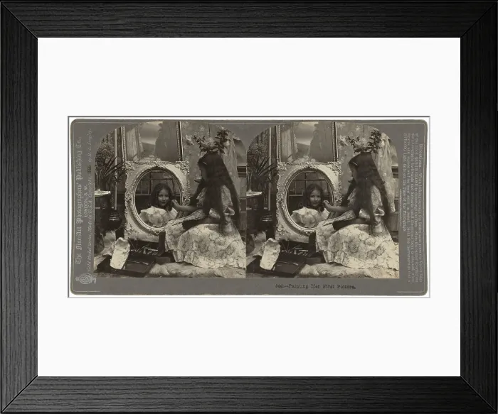 Framed Print : Painting her First Picture, 1880s. Creator: The Fine Art Photographers Co Framed Print : Painting her First Picture, 1880s. Creator: The Fine Art Photographers Co