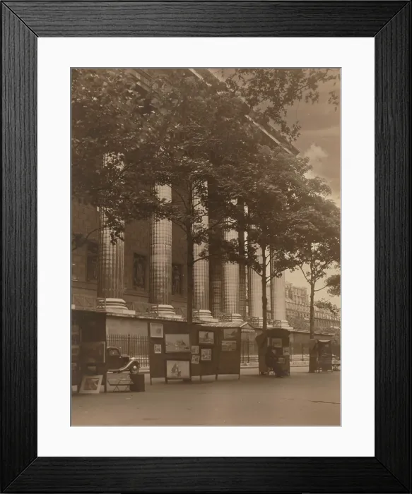 Framed Print : City street with columns of a building and hoardings, 1918-1920s. Creator: Eunice Harriett Garlick Framed Print : City street with columns of a building and hoardings, 1918-1920s. Creator: Eunice Harriett Garlick