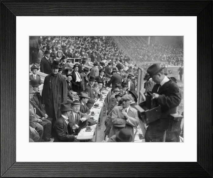 Framed Print : 100 telegraphers, Polo Grounds, between c1910 and c1915. Creator: Bain News Service Framed Print : 100 telegraphers, Polo Grounds, between c1910 and c1915. Creator: Bain News Service