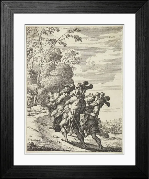 Framed Print : Two women being abducted by three masked men, 1639. Creator: Abraham Bosse Framed Print : Two women being abducted by three masked men, 1639. Creator: Abraham Bosse
