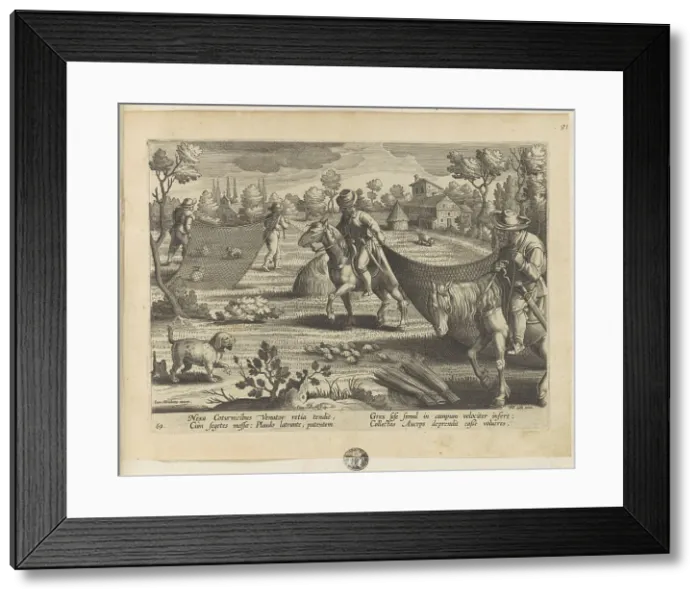 Framed Print : Venationes ferarum, avium, piscium (Hunts of wild animals, birds and fish). Plate 69, 1596. Creator: Hans Collaert the Younger