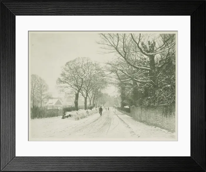 Framed Print : Snow on a country road. From the album: Photograph album - England, 1920s. Creator: Harry Moult