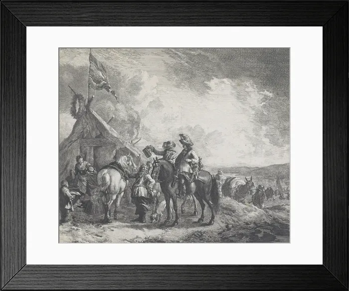 Framed Print : Encampments: A military encampment with a tent flying a flag, c.1670. Creator: Jan de Visscher Framed Print : Encampments: A military encampment with a tent flying a flag, c.1670. Creator: Jan de Visscher