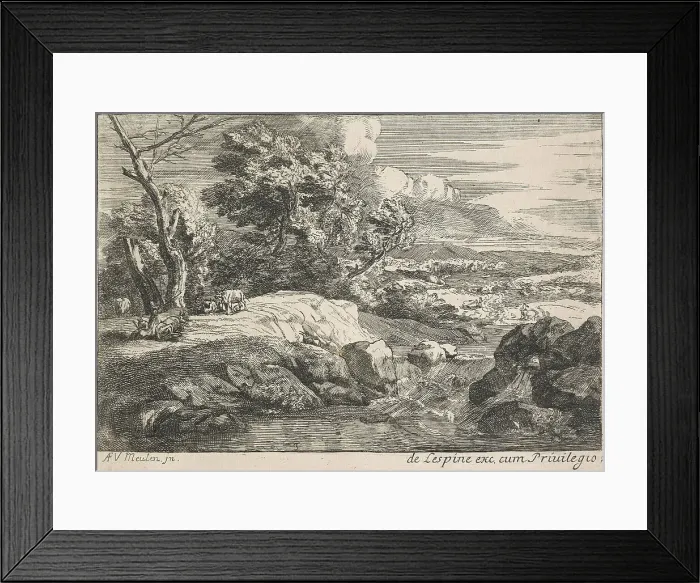 Framed Print : Landscape with a cascading river, after 1667. Creator: Jan van Huchtenburg Framed Print : Landscape with a cascading river, after 1667. Creator: Jan van Huchtenburg
