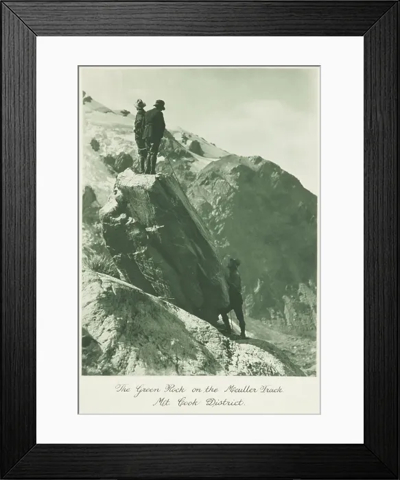 Framed Print : The green rock on the Meuller track, Mt Cook district, 1920s. Creator: Harry Moult Framed Print : The green rock on the Meuller track, Mt Cook district, 1920s. Creator: Harry Moult