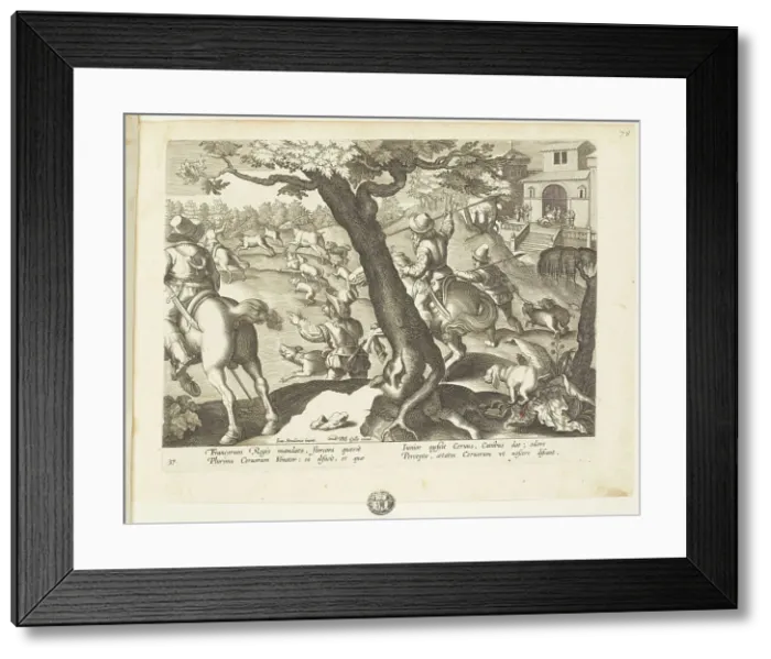 Framed Print : Venationes ferarum, avium, piscium (Hunts of wild animals, birds and fish). Plate 37, 1596. Creator: Hans Collaert the Younger Framed Print : Venationes ferarum, avium, piscium (Hunts of wild animals, birds and fish). Plate 37, 1596. Creator: Hans Collaert the Younger