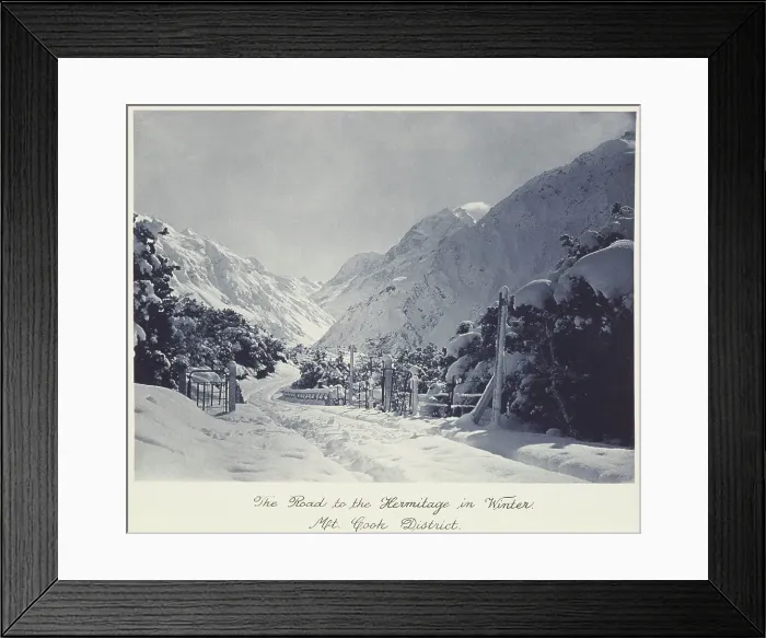 Framed Print : The road to the Hermitage in winter, Mt Cook district, 1920s. Creator: Harry Moult Framed Print : The road to the Hermitage in winter, Mt Cook district, 1920s. Creator: Harry Moult
