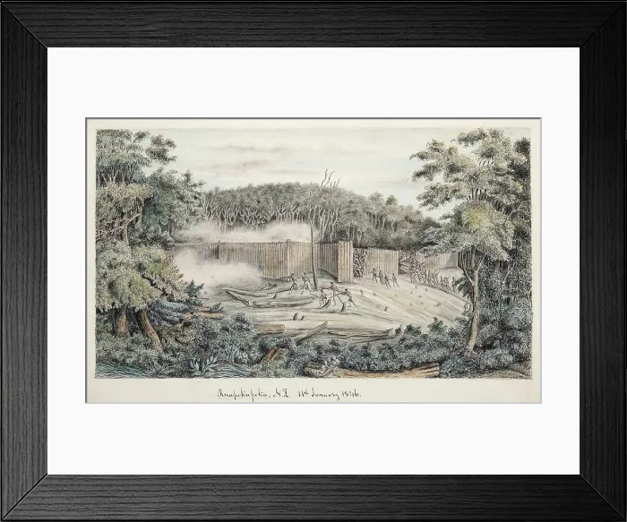 Framed Print : Storming of the Pa at Ruapekapeka, 11th January 1846, 1846. Creator: John Radcliffe Hayes Williams Framed Print : Storming of the Pa at Ruapekapeka, 11th January 1846, 1846. Creator: John Radcliffe Hayes Williams