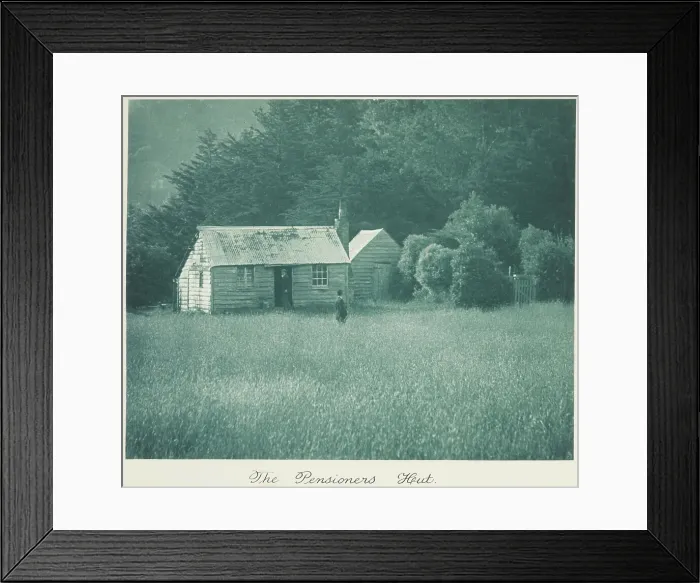 Framed Print : The pensioners hut. From the album: Camera Pictures of New Zealand, 1920s. Creator: Harry Moult Framed Print : The pensioners hut. From the album: Camera Pictures of New Zealand, 1920s. Creator: Harry Moult