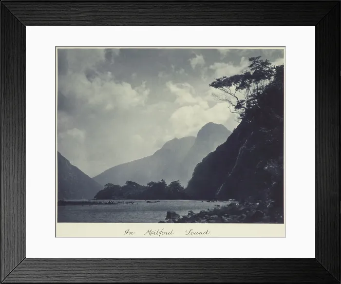 Framed Print : In Milford Sound. From the album: Camera Pictures of New Zealand, 1920s. Creator: Harry Moult Framed Print : In Milford Sound. From the album: Camera Pictures of New Zealand, 1920s. Creator: Harry Moult