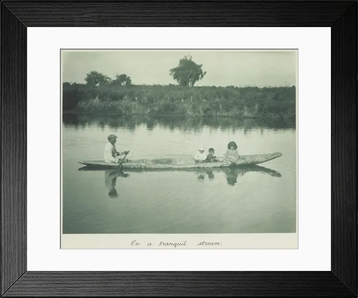 Framed Print : On a tranquil stream. From the album: Camera Pictures of New Zealand, 1920s. Creator: Harry Moult Framed Print : On a tranquil stream. From the album: Camera Pictures of New Zealand, 1920s. Creator: Harry Moult