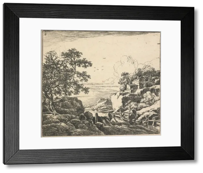 Framed Print : Eight landscapes. Plate 4. The waterfall, 1640-51. Creator: Herman Naiwincx Framed Print : Eight landscapes. Plate 4. The waterfall, 1640-51. Creator: Herman Naiwincx