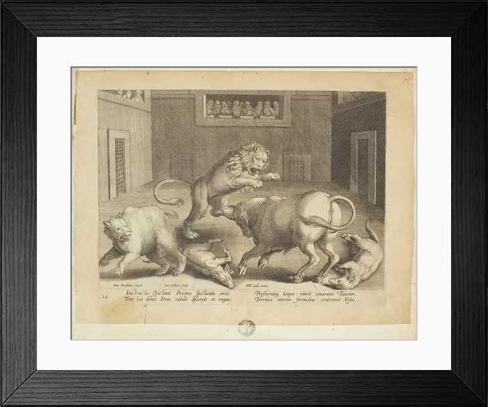 Framed Print : Venationes ferarum, avium, piscium (Hunts of wild animals, birds and fish). Plate 12, 1596. Creator: Hans Collaert the Younger Framed Print : Venationes ferarum, avium, piscium (Hunts of wild animals, birds and fish). Plate 12, 1596. Creator: Hans Collaert the Younger