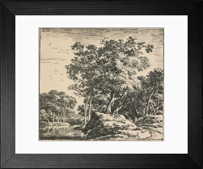 Framed Print : Eight landscapes. Plate 1: Two trees growing on a mound next to a pond, 1640-51. Creator: Herman Naiwincx Framed Print : Eight landscapes. Plate 1: Two trees growing on a mound next to a pond, 1640-51. Creator: Herman Naiwincx