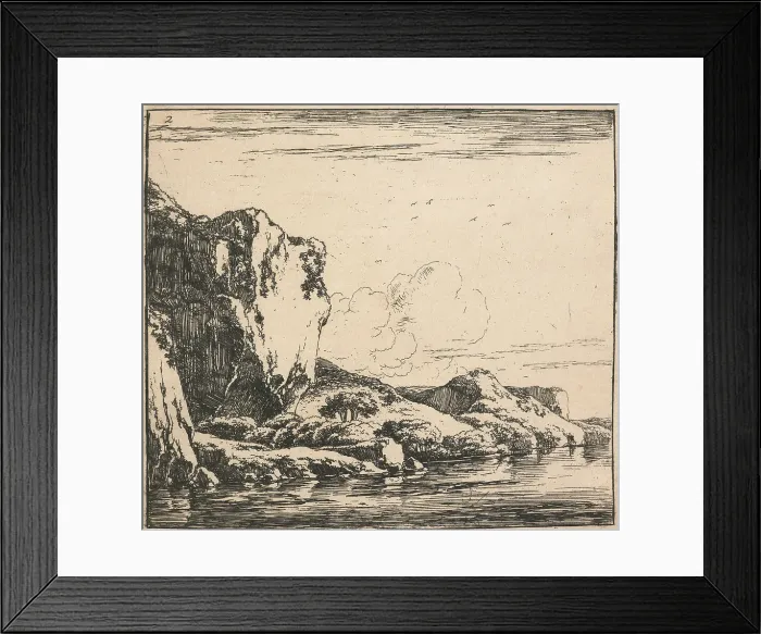 Framed Print : Eight landscapes. Plate 2. Cliffs forming the bank of a river, 1640-51. Creator: Herman Naiwincx Framed Print : Eight landscapes. Plate 2. Cliffs forming the bank of a river, 1640-51. Creator: Herman Naiwincx