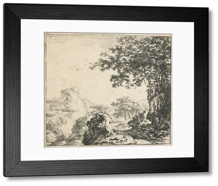 Framed Print : Eight landscapes. Plate 7: Mountainous landscape with trees, 1640-51. Creator: Herman Naiwincx Framed Print : Eight landscapes. Plate 7: Mountainous landscape with trees, 1640-51. Creator: Herman Naiwincx