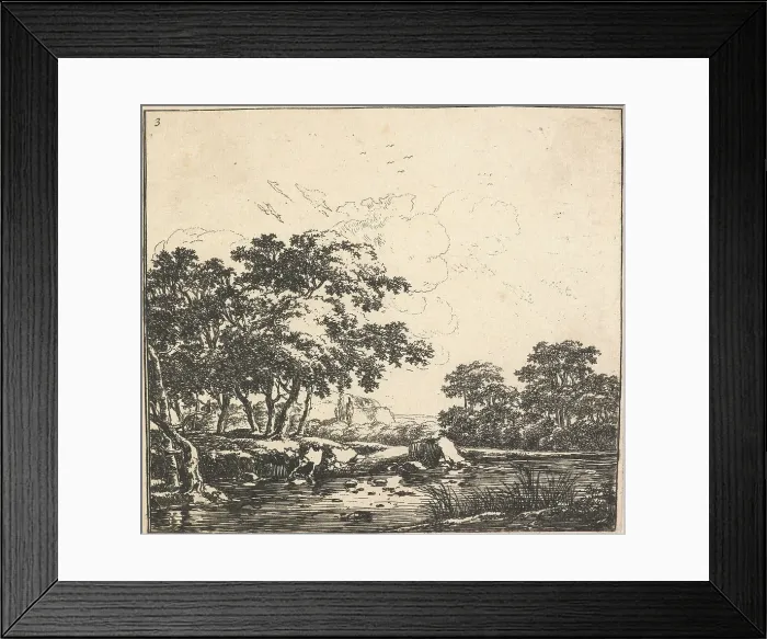 Framed Print : Eight landscapes. Plate 3. A river winding through a forest, 1640-51. Creator: Herman Naiwincx Framed Print : Eight landscapes. Plate 3. A river winding through a forest, 1640-51. Creator: Herman Naiwincx