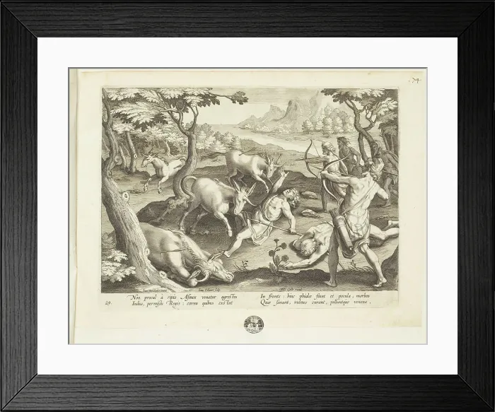 Framed Print : Venationes ferarum, avium, piscium (Hunts of wild animals, birds and fish). Plate 29, 1596. Creator: Hans Collaert the Younger Framed Print : Venationes ferarum, avium, piscium (Hunts of wild animals, birds and fish). Plate 29, 1596. Creator: Hans Collaert the Younger