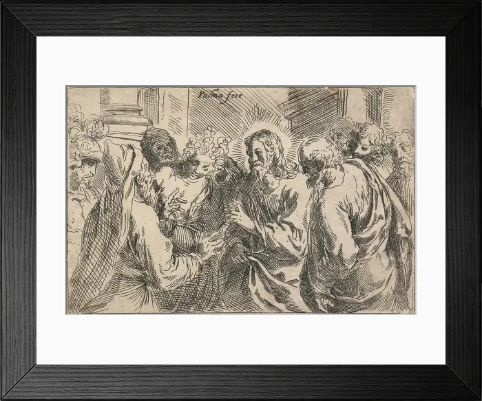 Framed Print : Christ and the woman taken in adultery. From: Principles of drawing, late 16th-early 17th Century. Creator: Jacopo Palma Framed Print : Christ and the woman taken in adultery. From: Principles of drawing, late 16th-early 17th Century. Creator: Jacopo Palma
