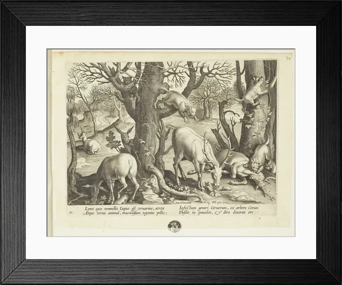Framed Print : Venationes ferarum, avium, piscium (Hunts of wild animals, birds and fish). Plate 30, 1596. Creator: Hans Collaert the Younger Framed Print : Venationes ferarum, avium, piscium (Hunts of wild animals, birds and fish). Plate 30, 1596. Creator: Hans Collaert the Younger