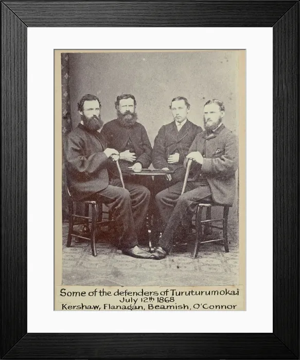Framed Print : Some of the defenders of Turuturumokai, July 12 1868 - Kershaw, Flanagan, Beamish, O'Connor, c.1900 Creator: William Francis Gordon Framed Print : Some of the defenders of Turuturumokai, July 12 1868 - Kershaw, Flanagan, Beamish, O'Connor, c.1900 Creator: William Francis Gordon