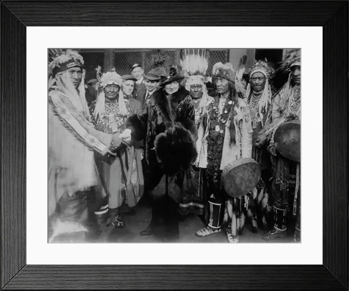 Framed Print : Mary Garden & Indians from Glacier Park, between c1910 and c1915. Creator: Bain News Service Framed Print : Mary Garden & Indians from Glacier Park, between c1910 and c1915. Creator: Bain News Service