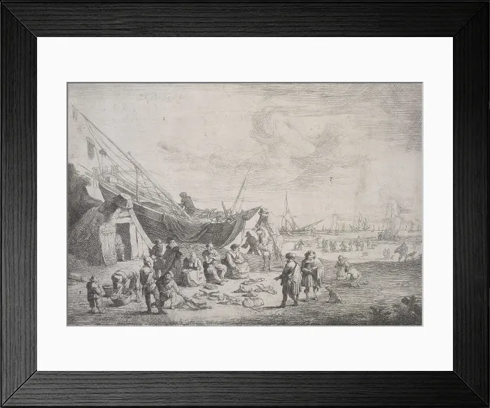 Framed Print : The fish-market on the shore at Scheveningen, 1673-1719. Creator: Peeter Bout Framed Print : The fish-market on the shore at Scheveningen, 1673-1719. Creator: Peeter Bout