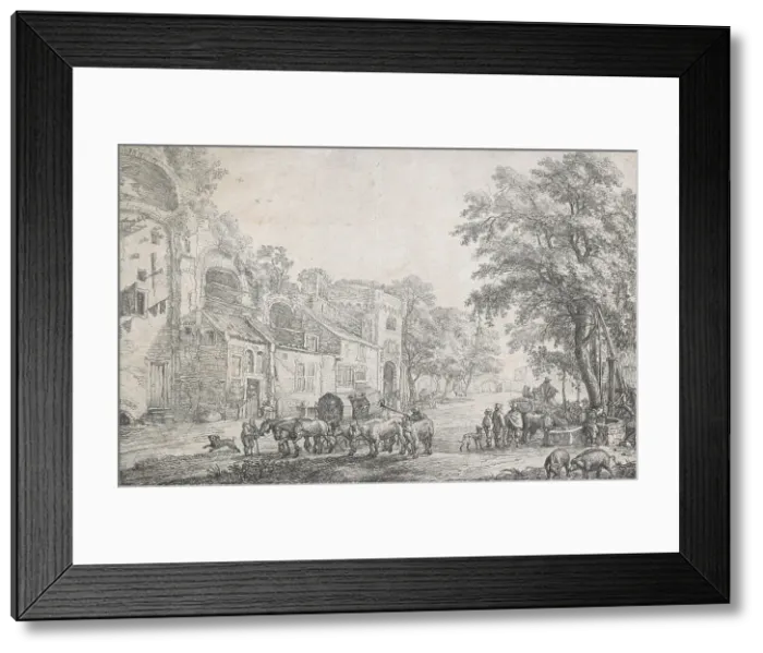 Framed Print : The approach to a village, 1615-1653. Creator: Simon de Vlieger