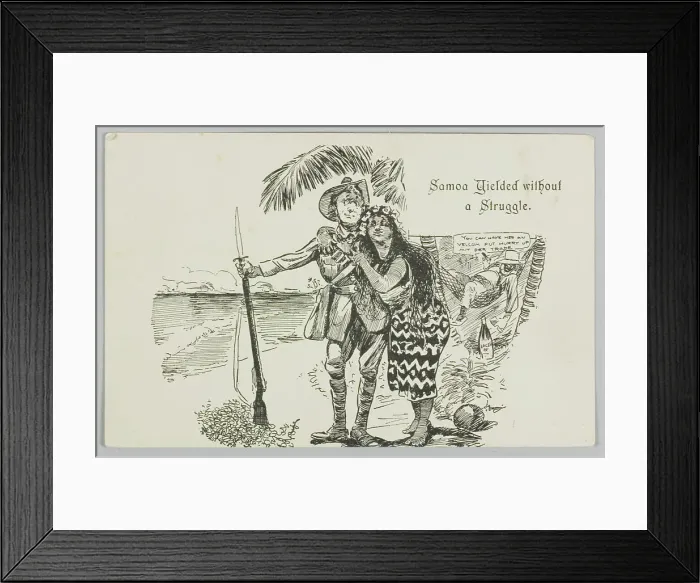 Framed Print : Postcard, Samoa Yielded without a Struggle. 1914. Creator: William Blomfield Framed Print : Postcard, Samoa Yielded without a Struggle. 1914. Creator: William Blomfield