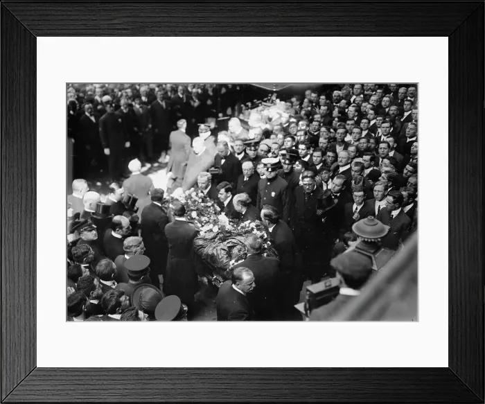 Framed Print : Tim Sullivan's coffin brought out, 1913. Creator: Bain News Service Framed Print : Tim Sullivan's coffin brought out, 1913. Creator: Bain News Service