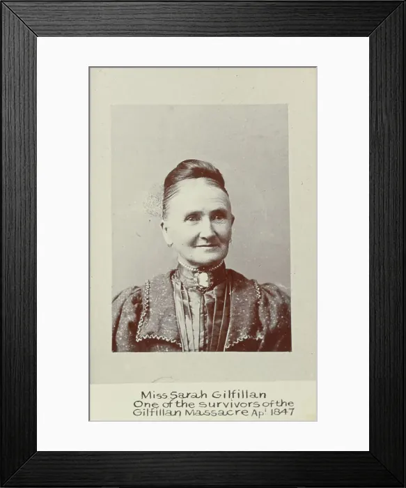 Framed Print : Miss Sarah Gilfillan. One of the survivors of the Gilfillan Massacre Apl 1847, c.1860. Creator: Unknown Framed Print : Miss Sarah Gilfillan. One of the survivors of the Gilfillan Massacre Apl 1847, c.1860. Creator: Unknown