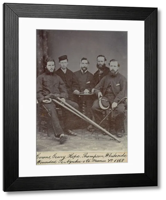 Framed Print : Evans, Geary, Hope, Thompson, Whiteside, wounded Te Ngutu o te Manu 1868, c.1900. Creator: William Francis Gordon Framed Print : Evans, Geary, Hope, Thompson, Whiteside, wounded Te Ngutu o te Manu 1868, c.1900. Creator: William Francis Gordon