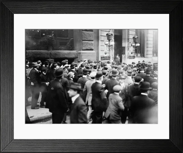 Framed Print : Crowd before Rockefeller office, 1914. Creator: Bain News Service Framed Print : Crowd before Rockefeller office, 1914. Creator: Bain News Service
