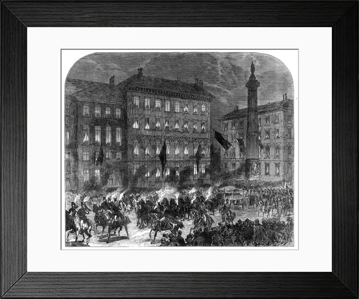 Framed Print : The body of the late King of the Belgians taken into Brussels by torchlight, 1865. Creator: Unknown Framed Print : The body of the late King of the Belgians taken into Brussels by torchlight, 1865. Creator: Unknown
