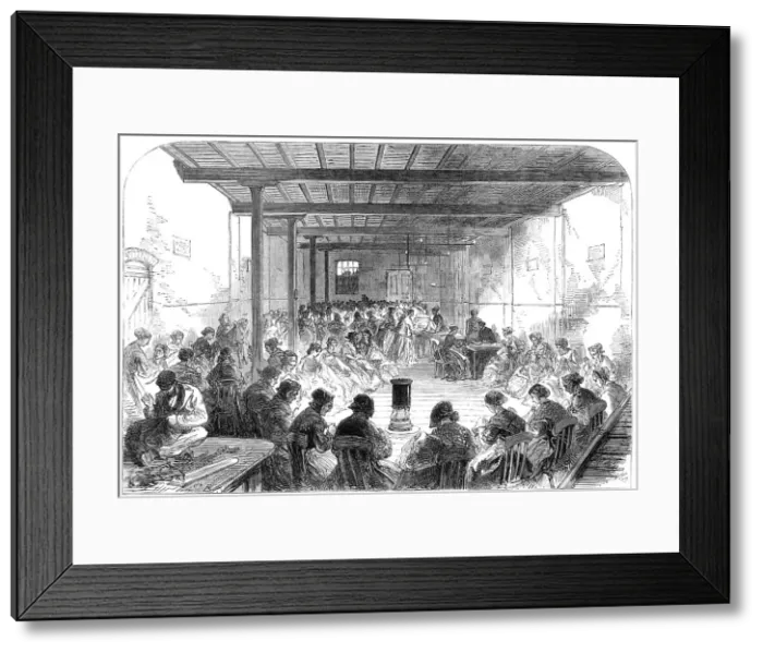 Framed Print : The Distress in East London: sewing-class in Berner-Street, Commercial-Road East, 1868. Creator: Unknown Framed Print : The Distress in East London: sewing-class in Berner-Street, Commercial-Road East, 1868. Creator: Unknown