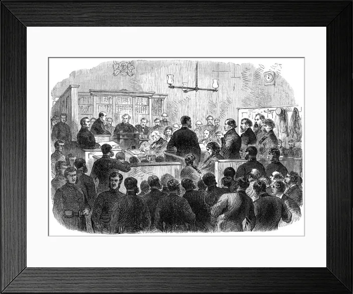 Framed Print : The Fenian Prisoners at the Bow-Street Police Court: examination of the prisoners, 1868. Creator: Unknown Framed Print : The Fenian Prisoners at the Bow-Street Police Court: examination of the prisoners, 1868. Creator: Unknown
