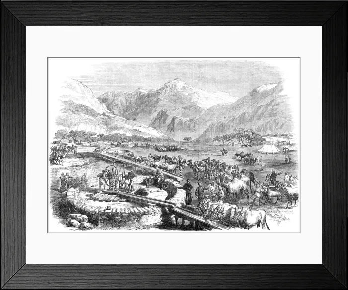 Framed Print : The British Expedition to Abyssinia: watering-place...at the entrance to the Koomaylee Pass, 1868. Creator: Unknown Framed Print : The British Expedition to Abyssinia: watering-place...at the entrance to the Koomaylee Pass, 1868. Creator: Unknown