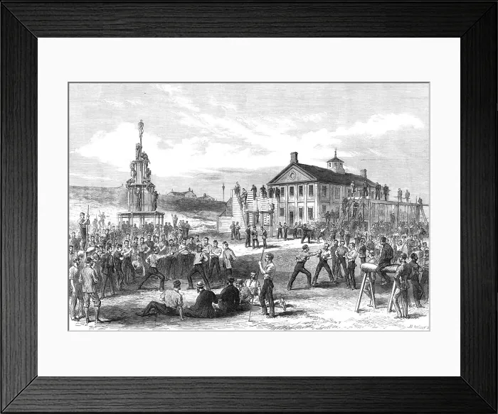 Framed Print : The Camp at Aldershott: the gymnasium, 1868. Creator: Mason Jackson Framed Print : The Camp at Aldershott: the gymnasium, 1868. Creator: Mason Jackson