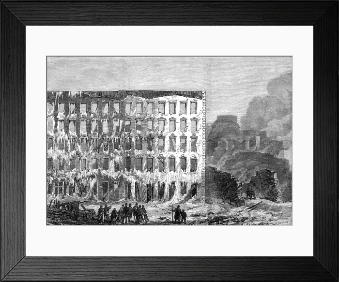 Framed Print : The Great Fire at Chicago: ruins on the north side of Lake-Street, 1868. Creator: Unknown Framed Print : The Great Fire at Chicago: ruins on the north side of Lake-Street, 1868. Creator: Unknown