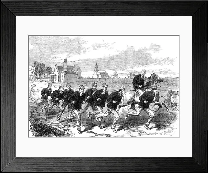 Framed Print : The Oxford and Cambridge Boat-Race: the Cambridge crew training on Barnes-Common, 1868. Creator: Unknown Framed Print : The Oxford and Cambridge Boat-Race: the Cambridge crew training on Barnes-Common, 1868. Creator: Unknown