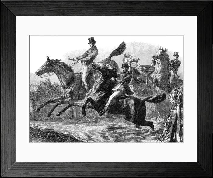 Framed Print : The Horse Show at the Agricultural Hall: the fence and water jumping, 1869. Creator: Unknown Framed Print : The Horse Show at the Agricultural Hall: the fence and water jumping, 1869. Creator: Unknown