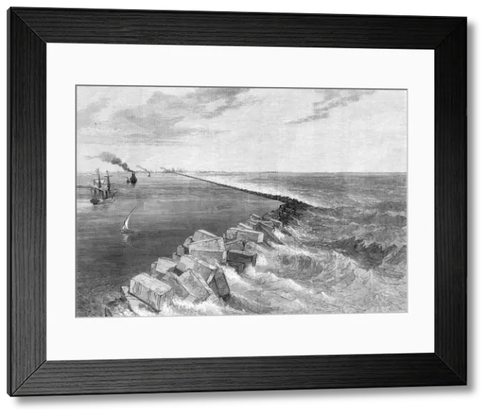 Framed Print : The Isthmus of Suez Maritime Canal: breakwater at Port Said, and Mediterranean entrance... 1869. Creator: Unknown Framed Print : The Isthmus of Suez Maritime Canal: breakwater at Port Said, and Mediterranean entrance... 1869. Creator: Unknown