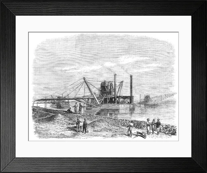 Framed Print : The Isthmus of Suez Maritime Canal: dredges and elevators at work, 1869. Creator: Unknown