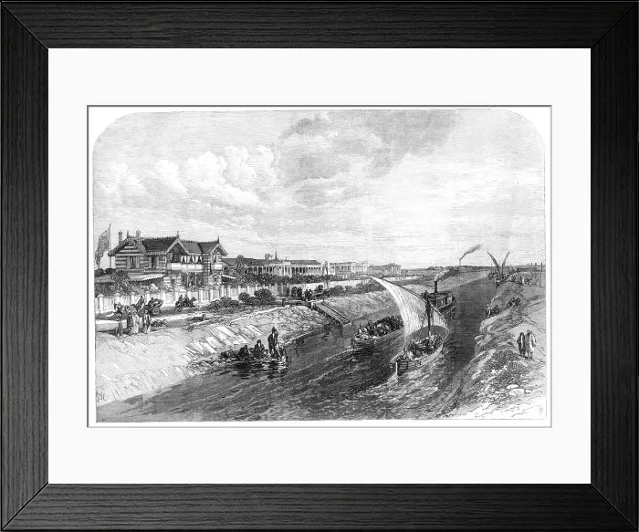 Framed Print : The Isthmus of Suez Maritime Canal: Ismailia and the fresh-water canal, 1869. Creator: Unknown Framed Print : The Isthmus of Suez Maritime Canal: Ismailia and the fresh-water canal, 1869. Creator: Unknown