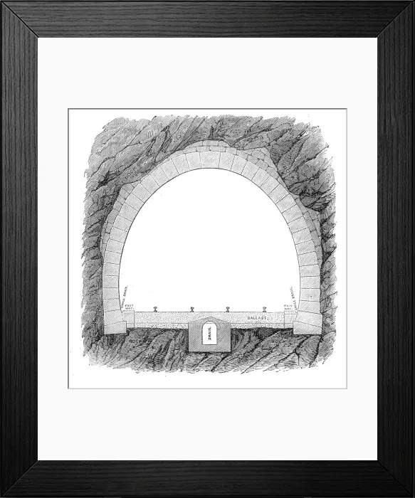 Framed Print : The new overland route to India and the railway tunnel of the Alps:section of the tunnel, 1869. Creator: Unknown Framed Print : The new overland route to India and the railway tunnel of the Alps:section of the tunnel, 1869. Creator: Unknown