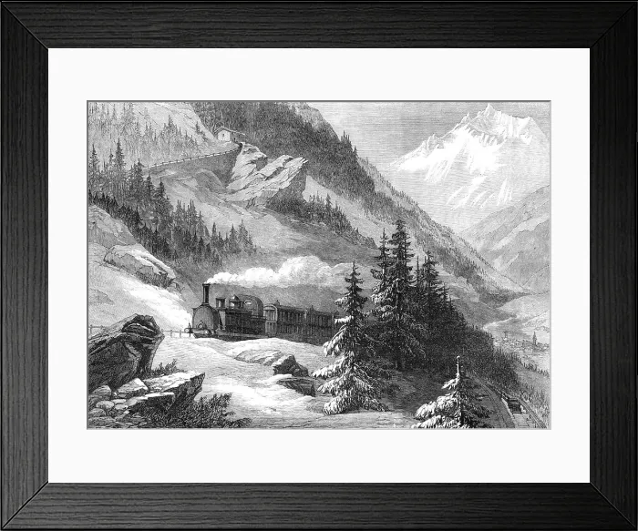 Framed Print : The new overland route to India: Mont Cenis Railway - ascent from Lanslebourg, 1869. Creator: Unknown Framed Print : The new overland route to India: Mont Cenis Railway - ascent from Lanslebourg, 1869. Creator: Unknown