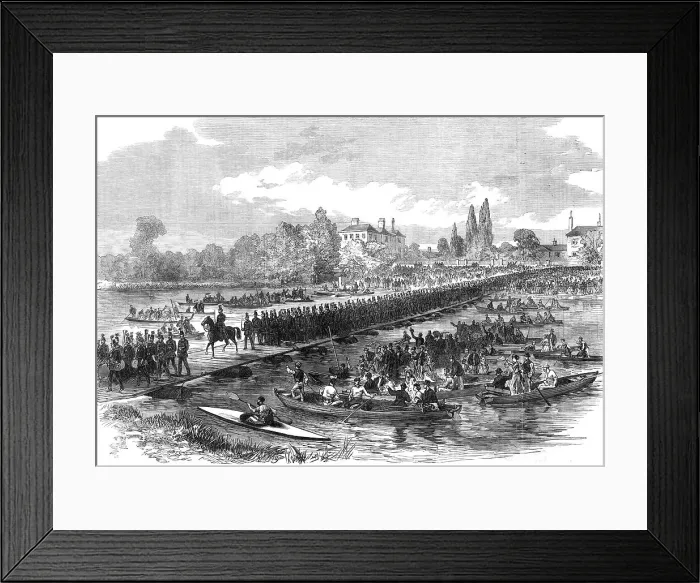 Framed Print : The Volunteer Review at Windsor: volunteers crossing the pontoon bridge over the Thames... 1868. Creator: Unknown Framed Print : The Volunteer Review at Windsor: volunteers crossing the pontoon bridge over the Thames... 1868. Creator: Unknown
